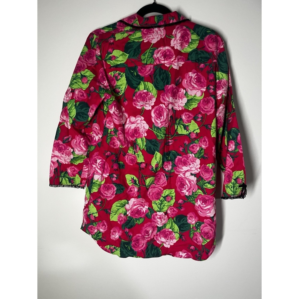 Vintage Betsey Johnson Womens M PJ Top Rose Flannel Night Shirt Grannycore - Picture 5 of 7